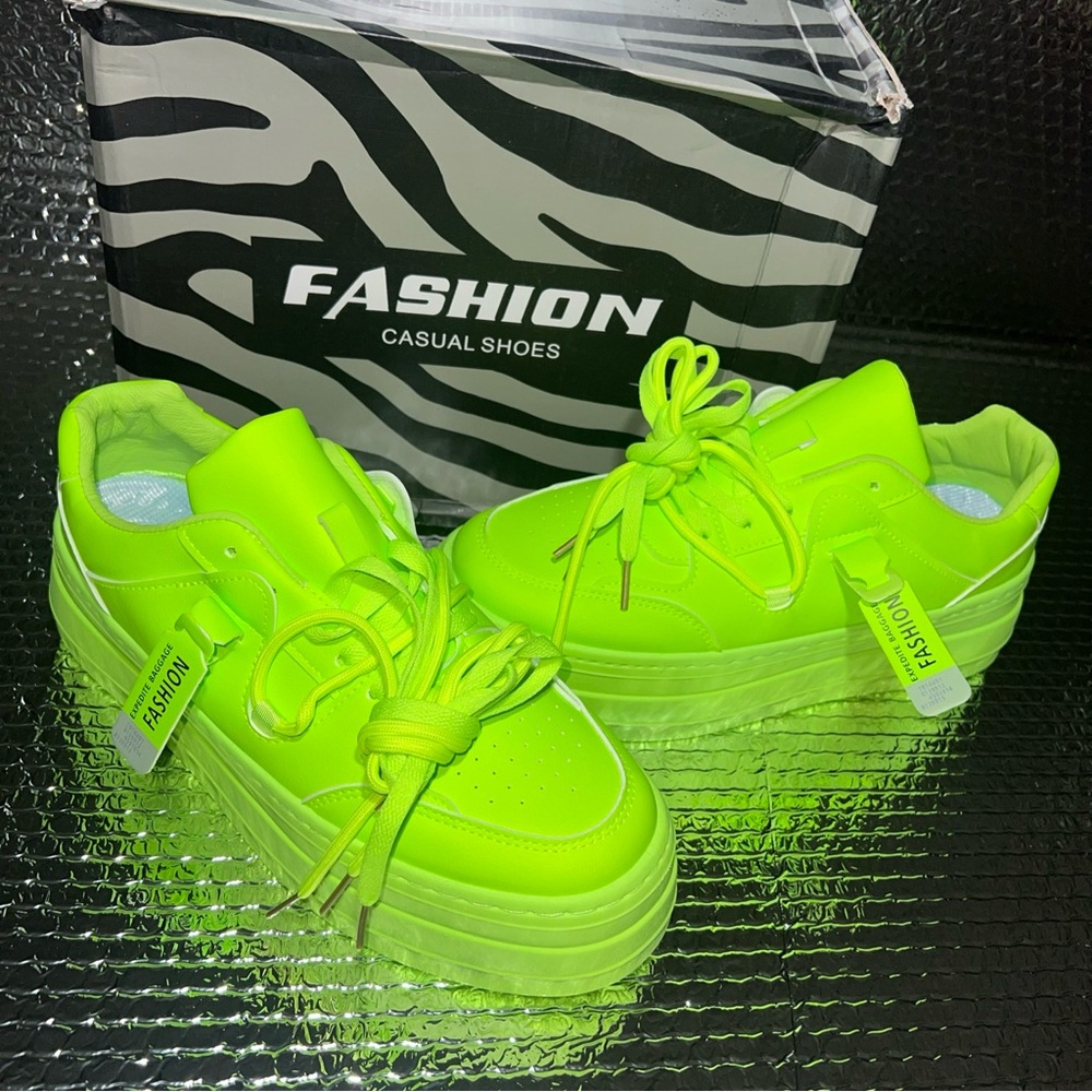 Vibrant Neon Green Women's Sneakers - Picture 3 of 6